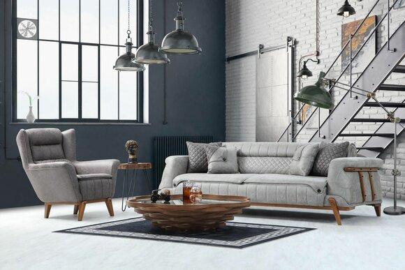 Luxurious light gray living room sofa set three-seater single-seater 2-piece