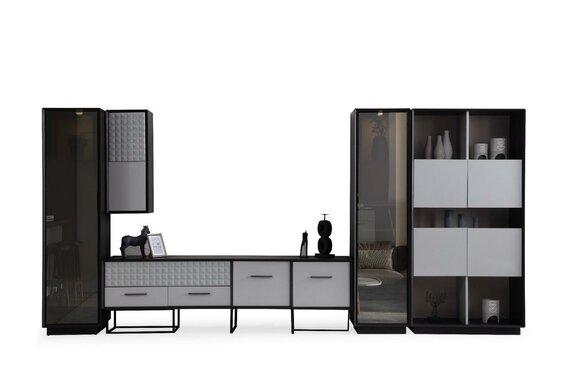 Designer Black Wall Unit Wooden Cabinets Living Room Luxury Display Cabinets