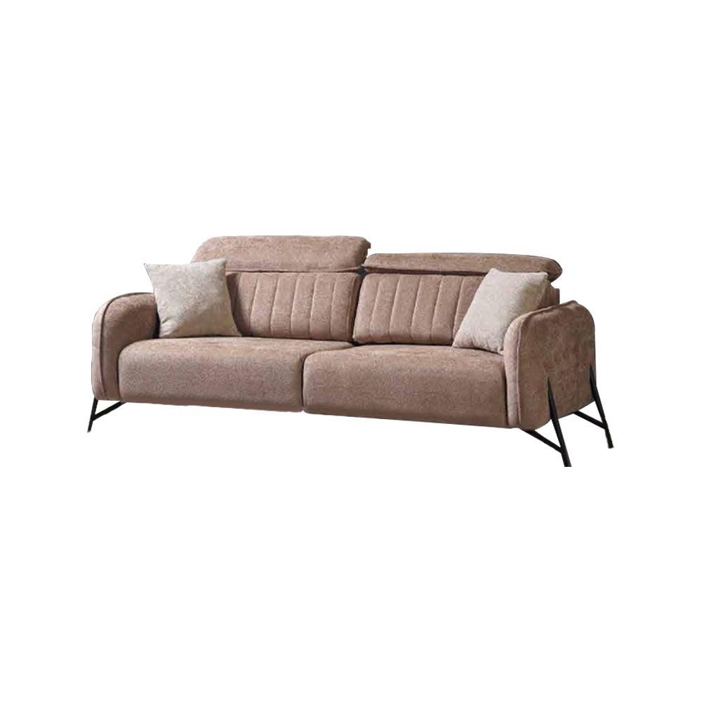 Beige Living Room Three Seater Set Modern Fabric Sofas Luxurious Furniture