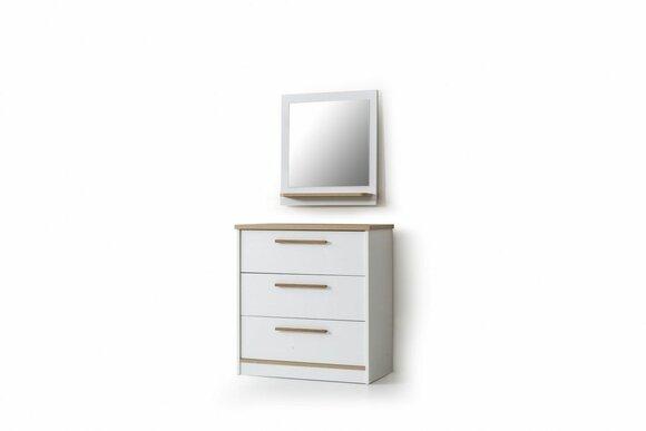 Modern white 3-drawer chest of drawers Designer square mirror 2pcs