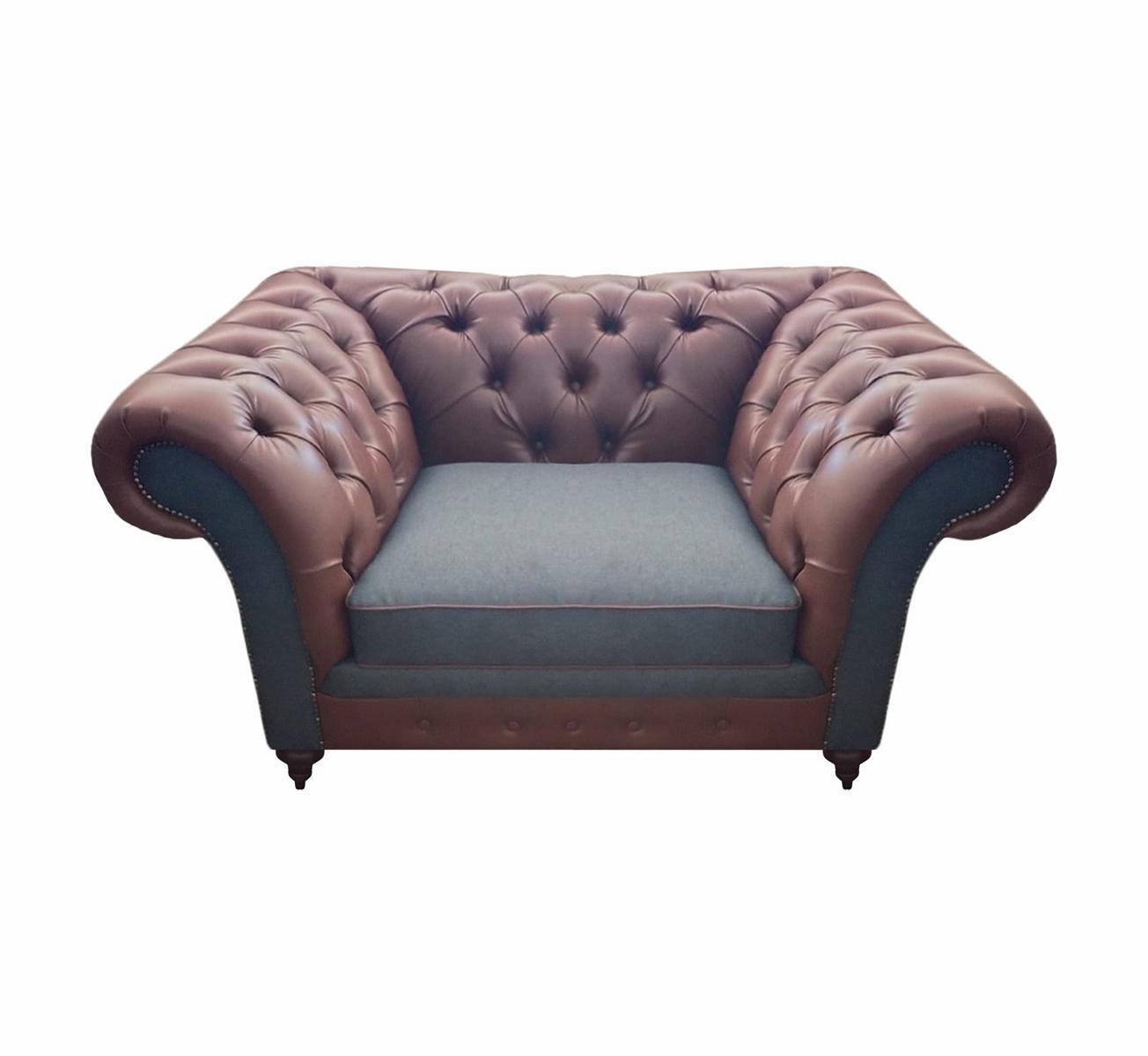 Luxury seating armchair leather living room brown upholstered furniture Chesterfield