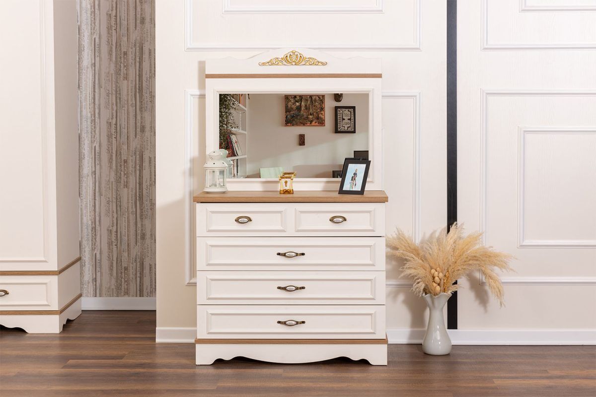 Robust white 5-door chest of drawers luxury mirror bedroom 2-piece set new