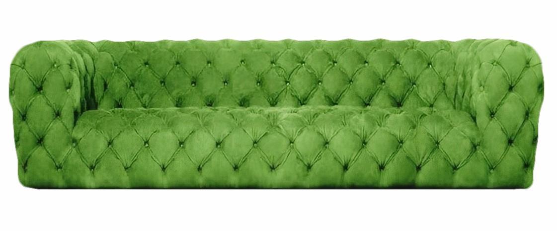 Four-seater sofa couch living room modern green seating textile fabric Chesterfield