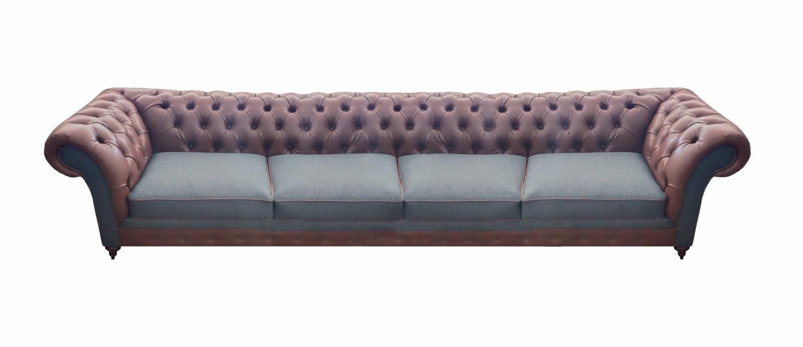 Chesterfield Brown Sofa Couch Four Seater Leather Furniture Seating Living Room