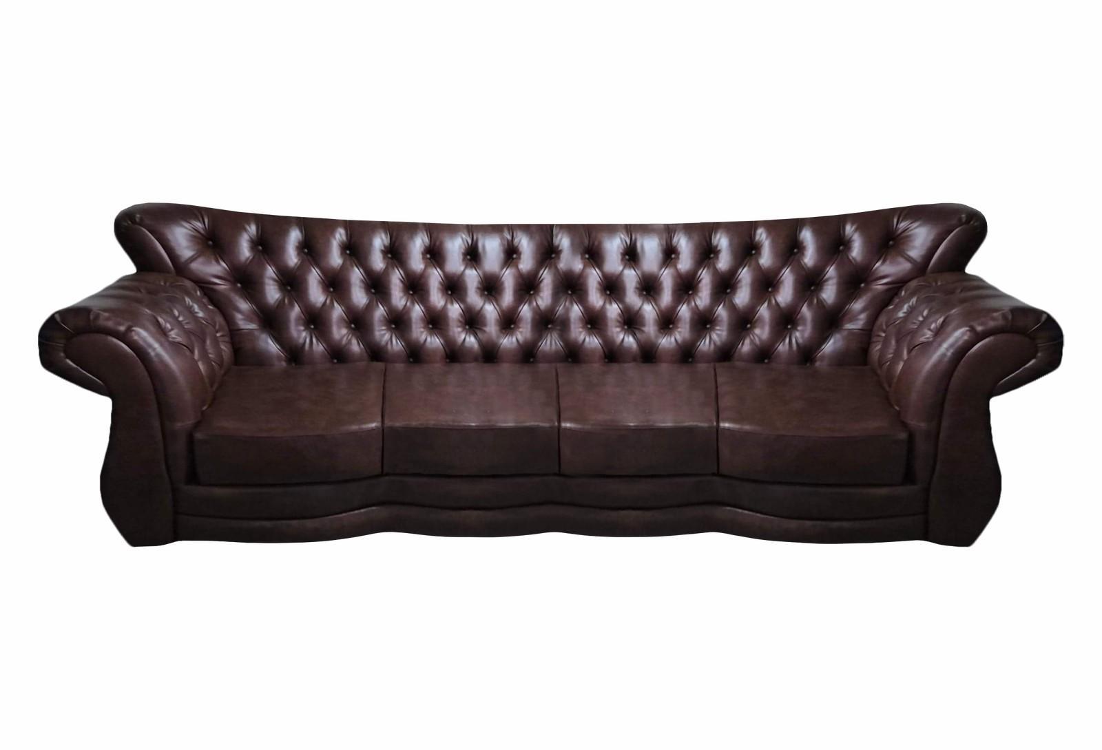 Leather Sofa Couch Four Seater Brown Living Room Chesterfield Seating Furniture