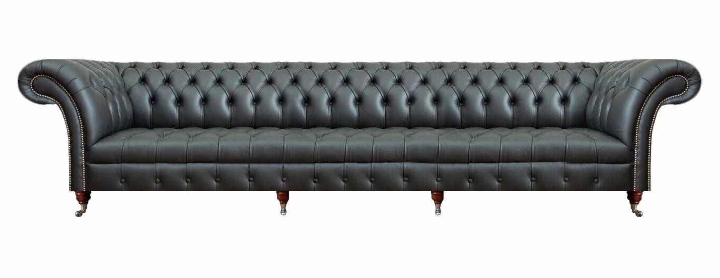 Sofa four-seater couch black leather upholstered furniture Chesterfield furnishings