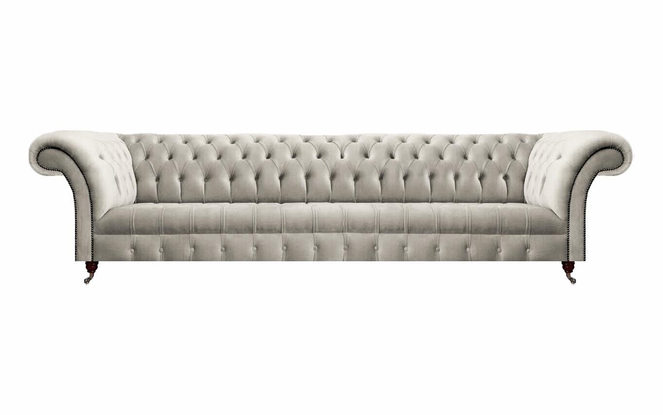 White Chesterfield Sofa Four Seater Couch Luxury Textile Living Room Furniture