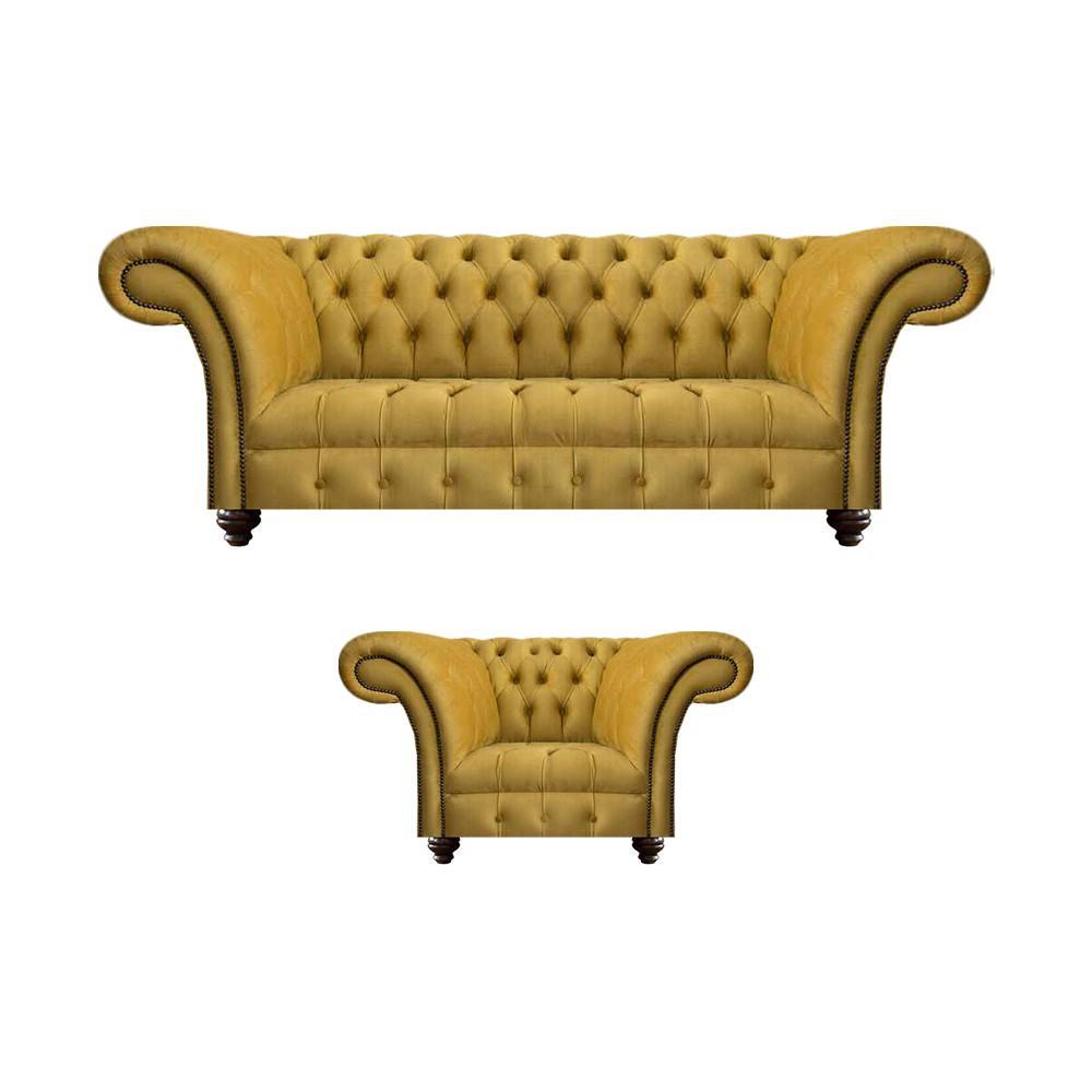 Yellow Sofa Set Armchair Luxury Textile Sofa Three Seater Couch Chesterfield Seat Furniture