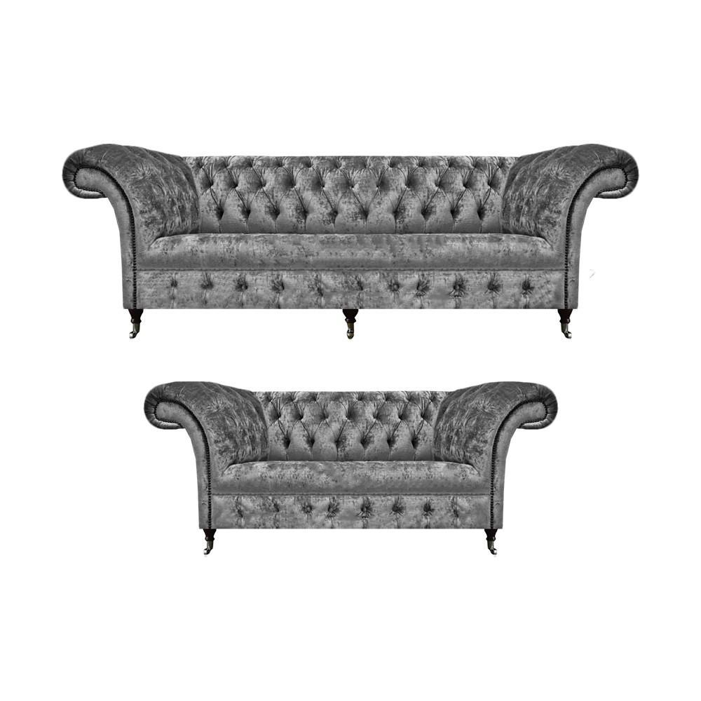 Chesterfield Gray Sofa Set Luxury Design Upholstered Furniture Living Room