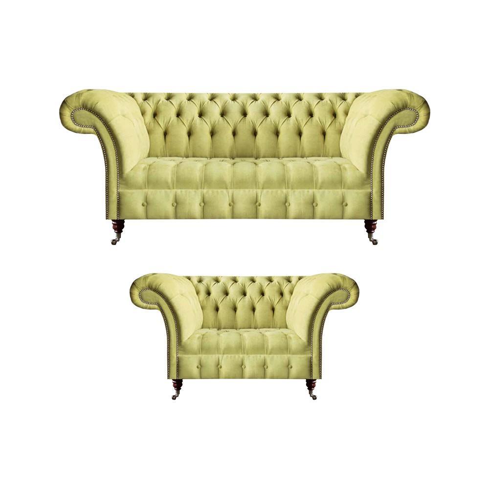 Seating furniture sofa three-seater set yellow armchair living room Chesterfield new