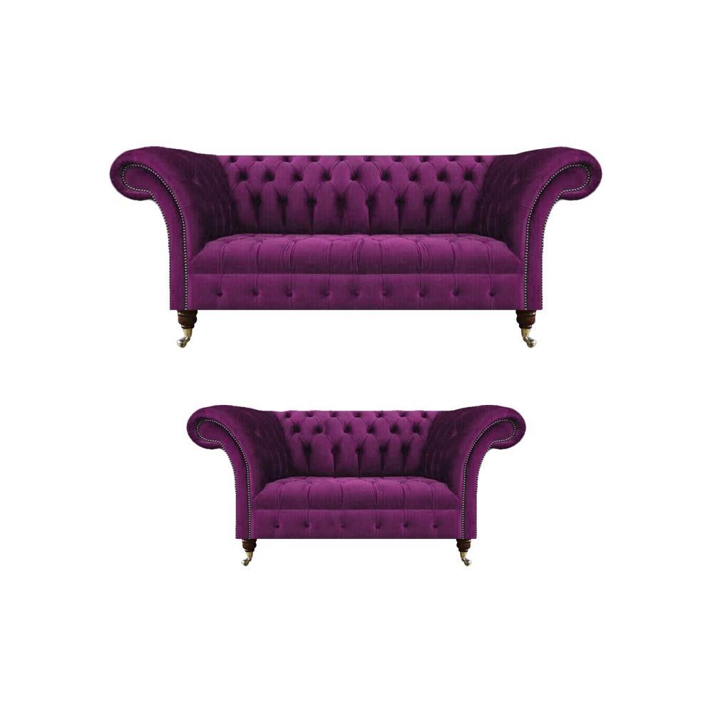 Purple Chesterfield Sofas Couches 2-Piece Living Room Luxury Textile Furniture Upholstered Sofa