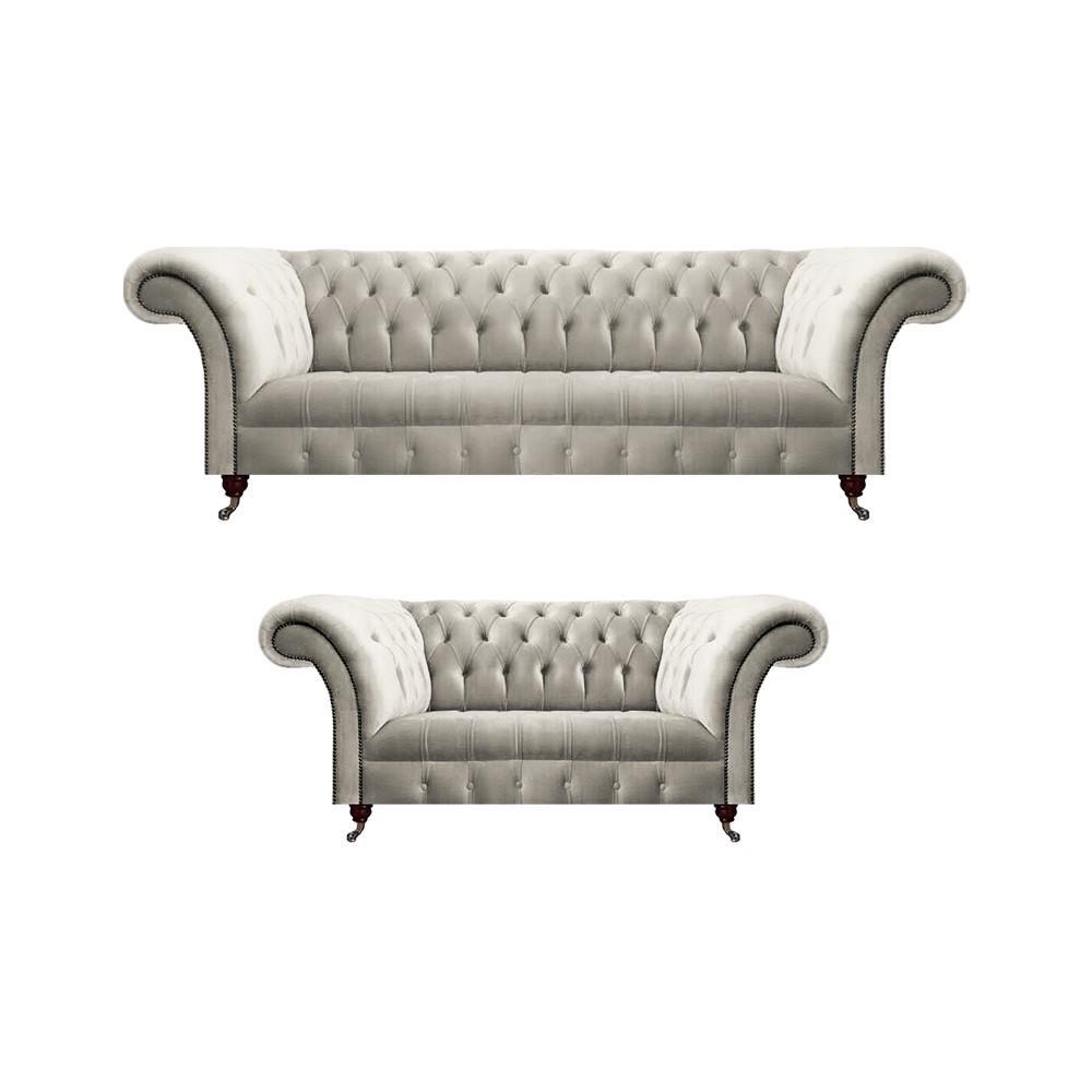 Chesterfield luxury design set 2x sofas living room completely textile