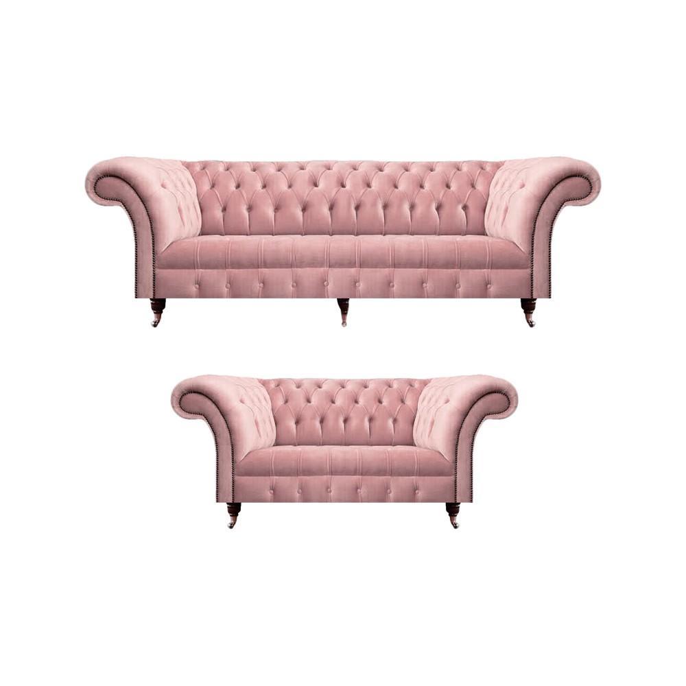 Sofa set 2 pieces pink complete Chesterfield living room 2x sofas new furnishings