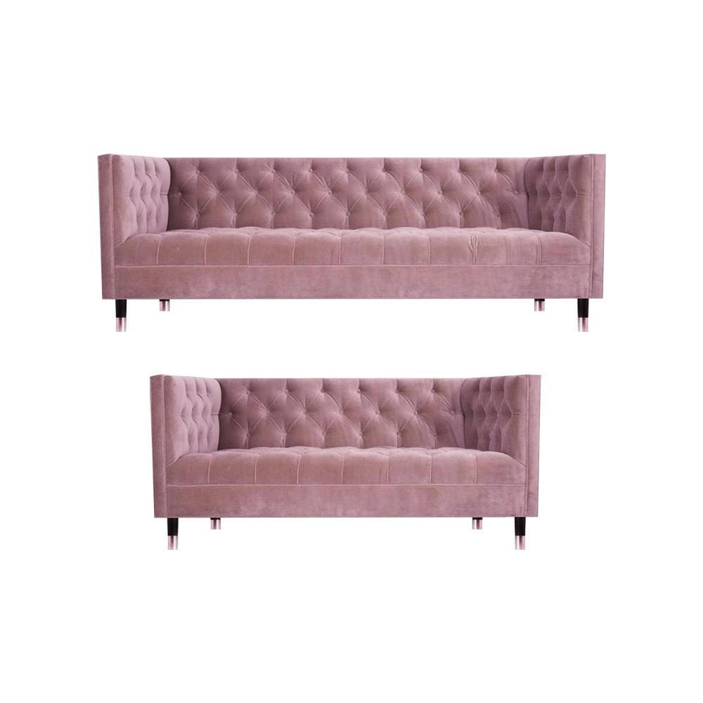 Pink luxury complete 2x sofas sofa three-seater and two-seater couch Chesterfield