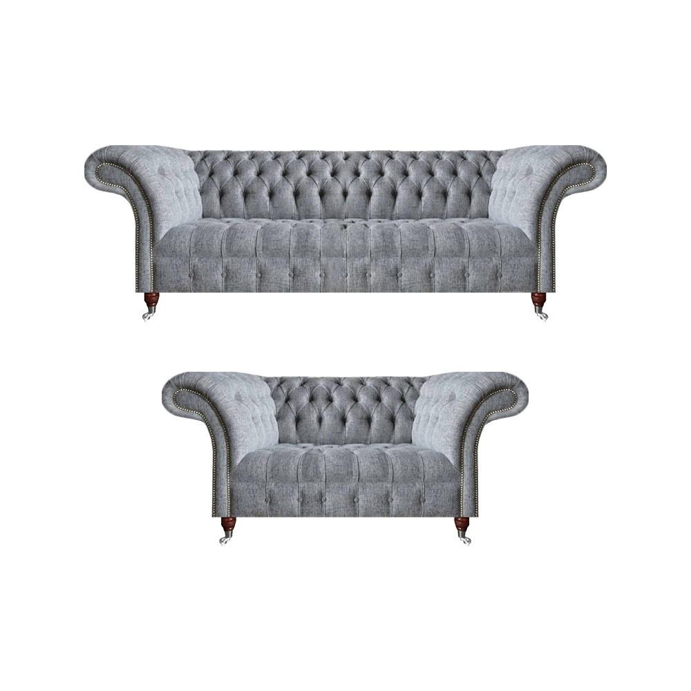 Living room set 2x sofas gray complete Chesterfield design furniture