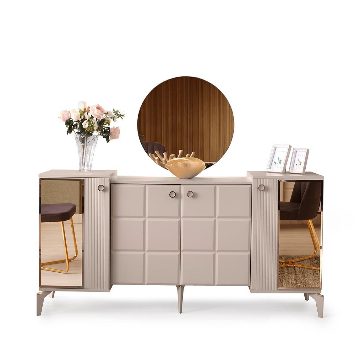 Sideboard Dining Room Modern Rectangular Shape with Mirror Beige