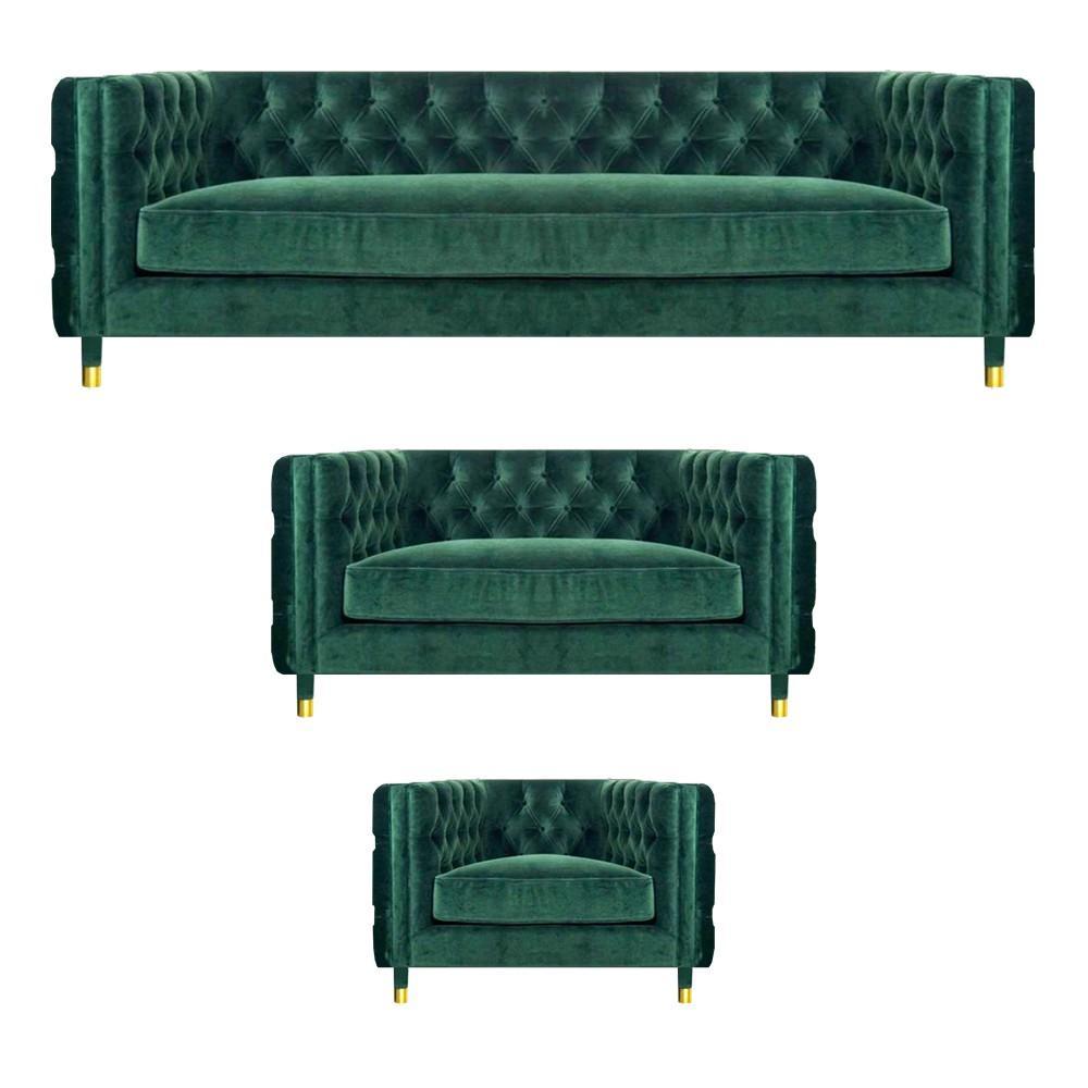 Green complete 3-piece sofa set textile upholstered furniture design furniture Chesterfield