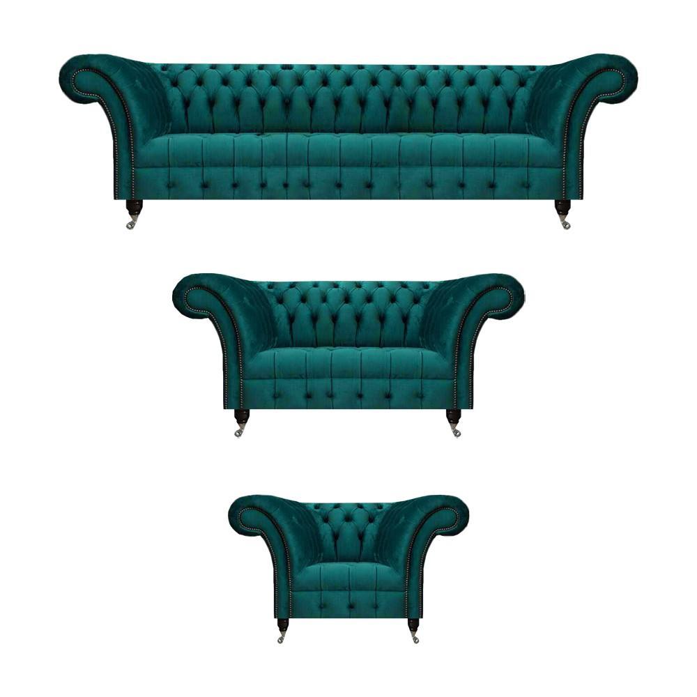 Green Chesterfield Sofa Complete Modern Design Furniture Couch Set Living Room