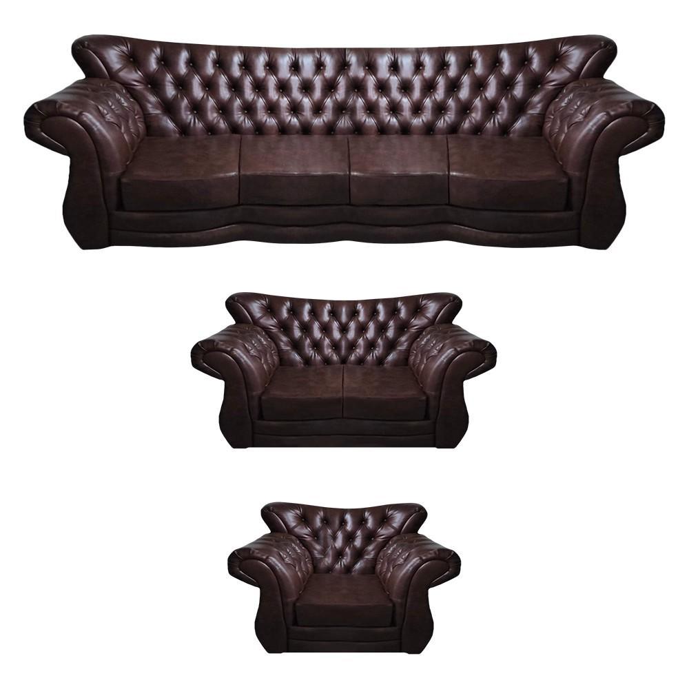 Living room brown sofa set 3 pieces new luxury complete leather seating furniture Chesterfield