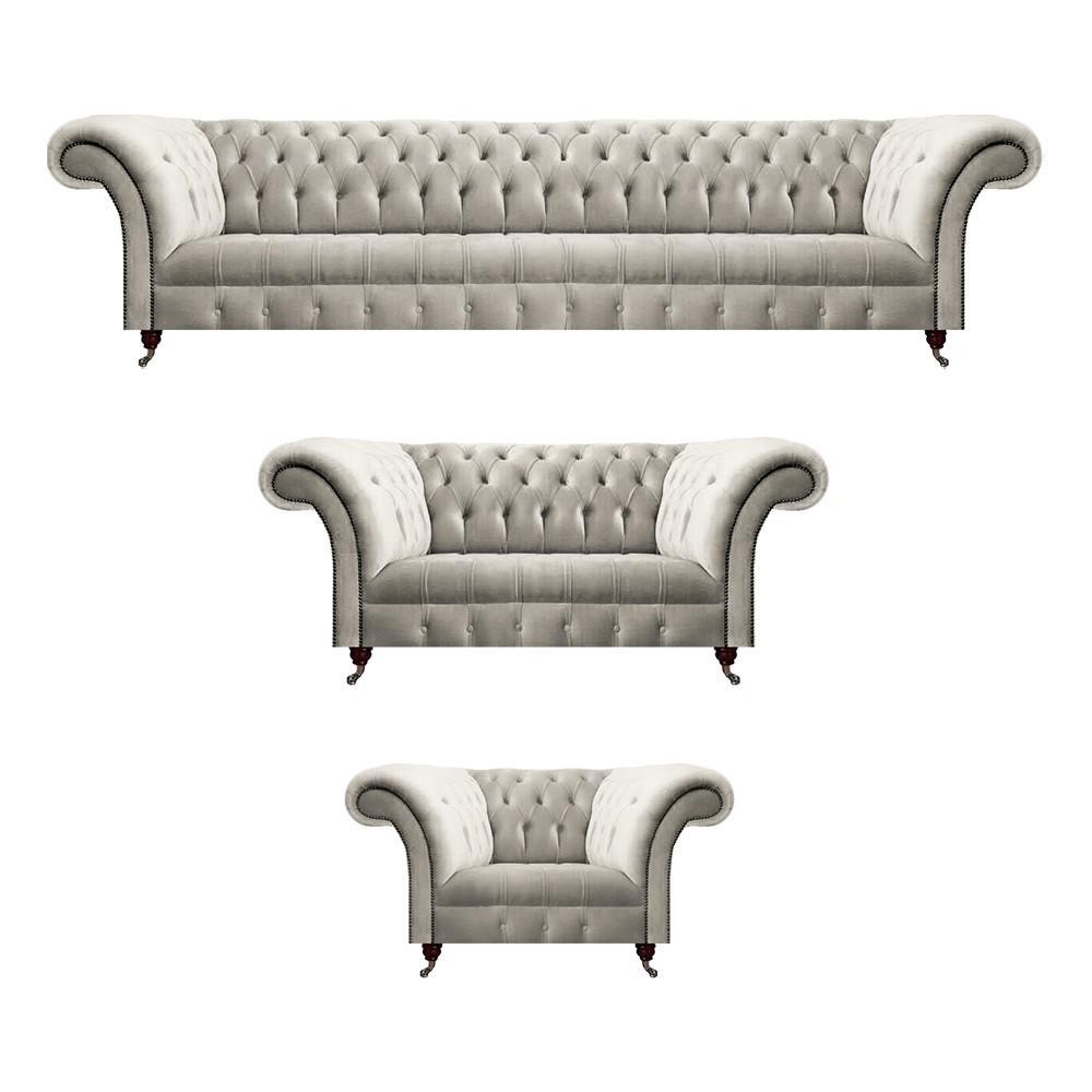 Luxury design sofa set 3-piece Chesterfield living room white complete furnishings