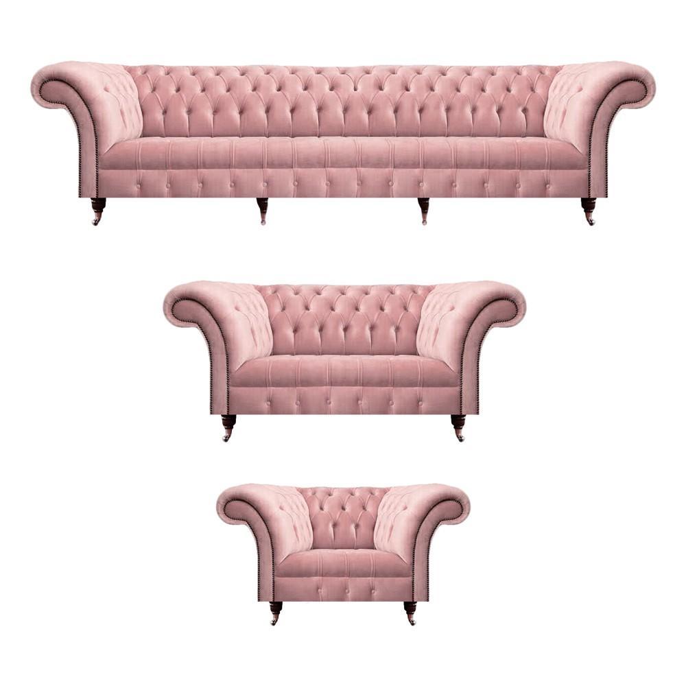 Complete pink sofa set 3 pieces living room Chesterfield upholstered furniture