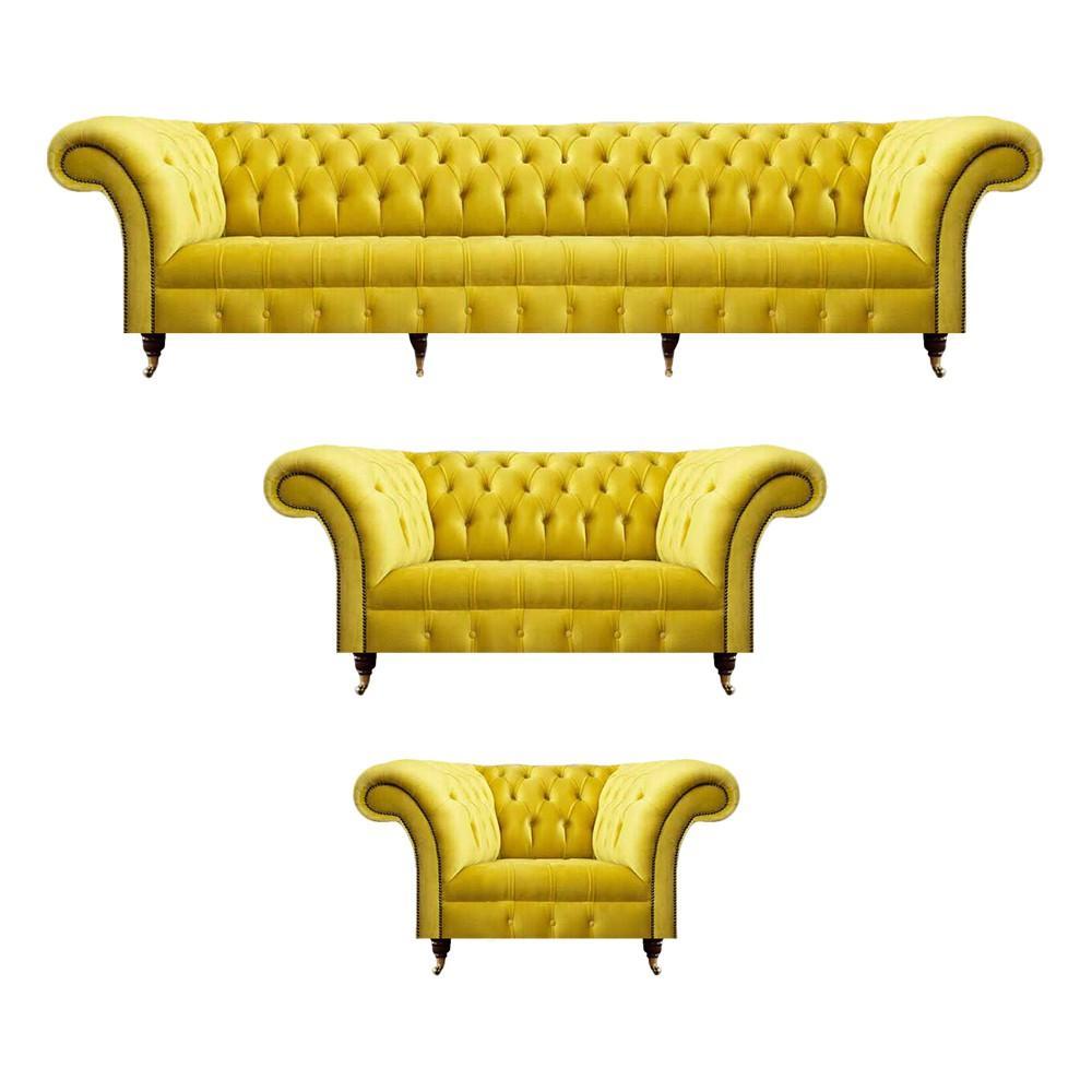 Chesterfield Yellow Sofa Set Living Room Furniture Sofa Couch Textile Armchair