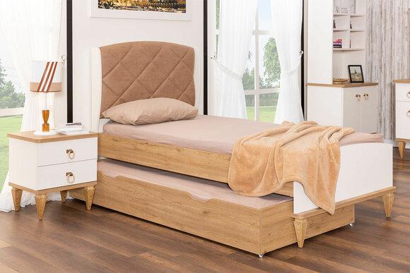 Beige pull-out children\'s bed Luxury bedroom bed Wooden furniture