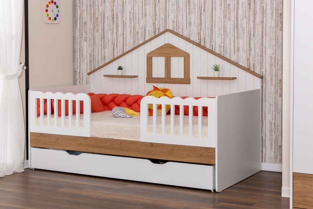 White children\'s house bed Designer wooden bed Robust children\'s room furniture