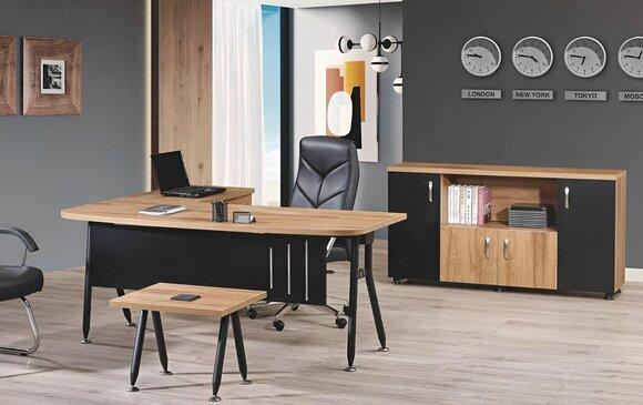 Group Office Corner Office Table Study Furniture Cabinet 3-Piece Wood Black