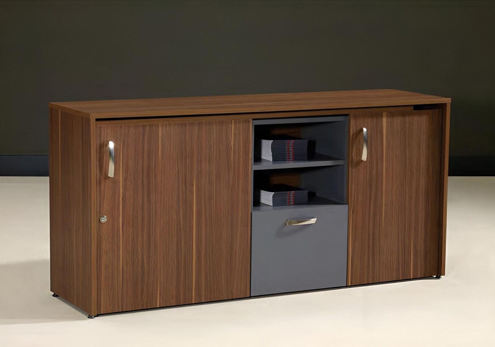 Office cabinet desk 2 in 1 functional cabinet table wood brown new