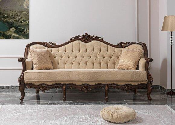 Three-seater sofa 3 seat fabric sofa upholstered sofa beige fabric Chesterfield 235cm