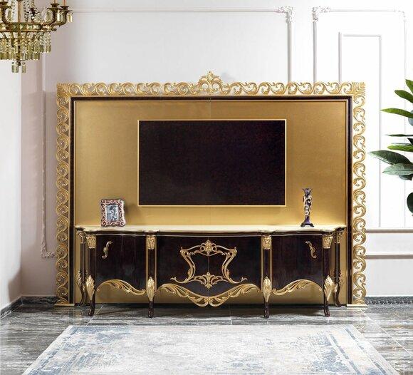 TV stand sideboard RTV lowboard wood gold living room table luxury