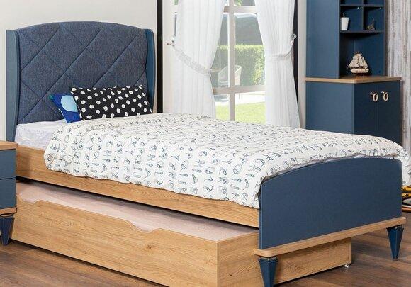 Blue children\'s room upholstered bed designer bed frame wooden frame furniture