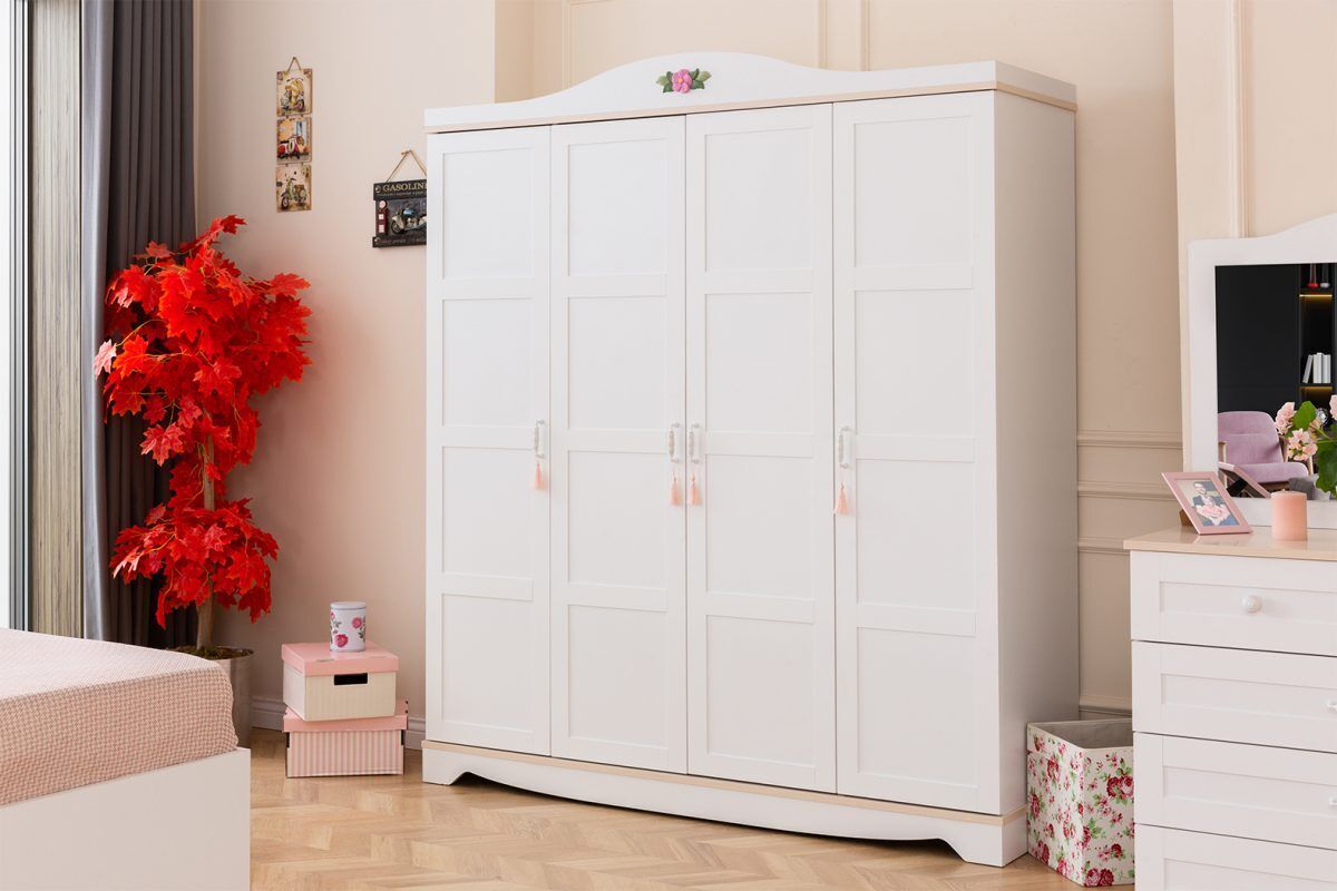 White 4-door wardrobe Designer wooden wardrobe Children\'s room furniture
