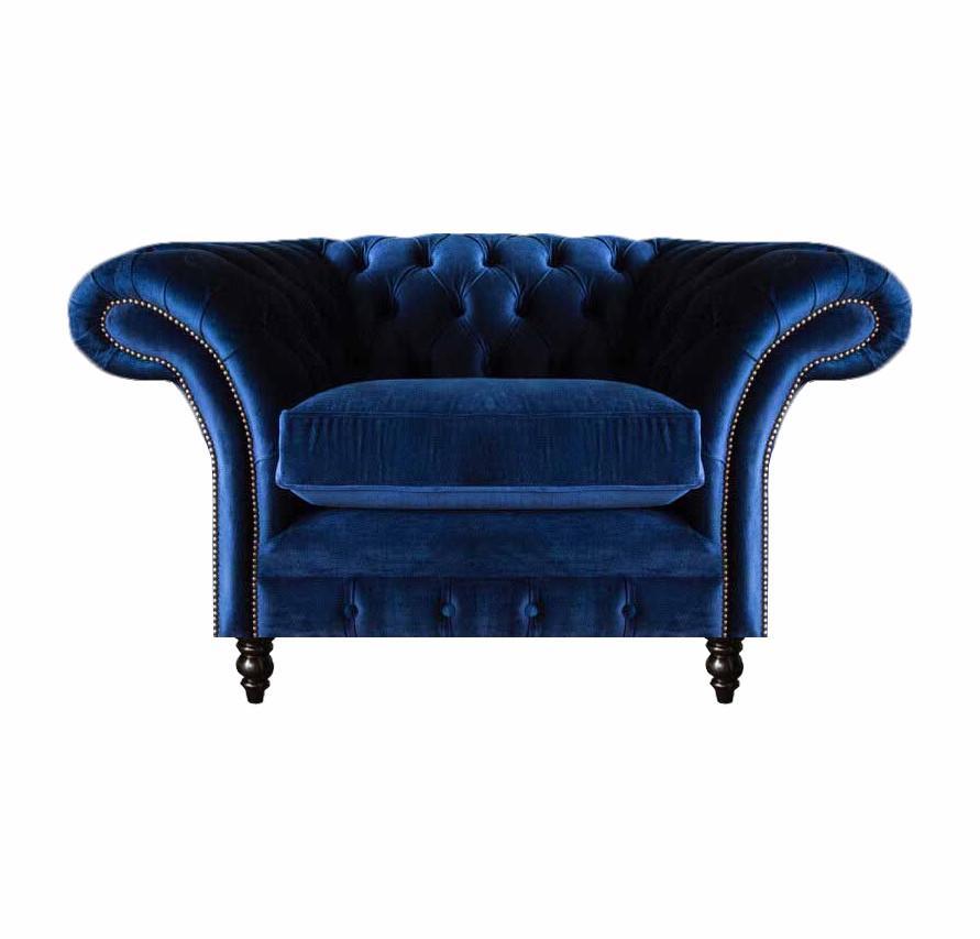 Blue Chesterfield Armchair Luxury Design Upholstery Fabric New Living Room Furnishings