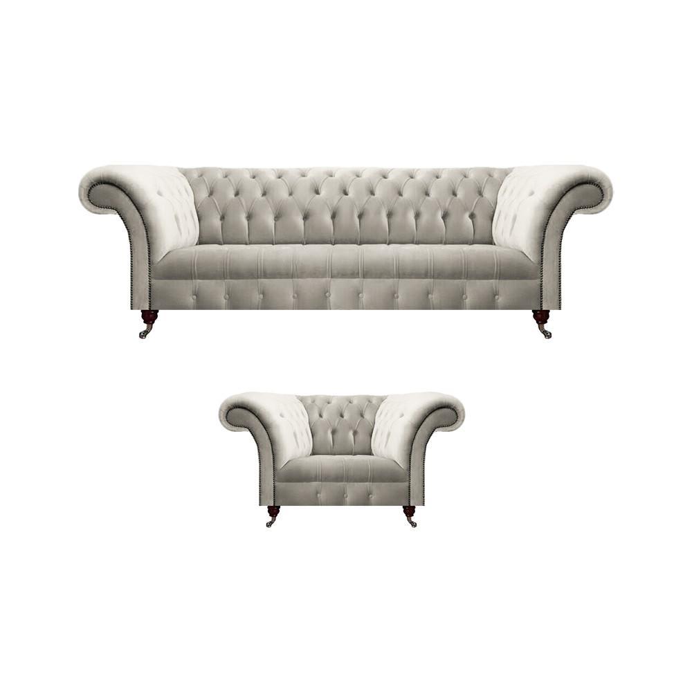 White living room set 2-piece sofa three-seater luxury design armchair modern Chesterfield