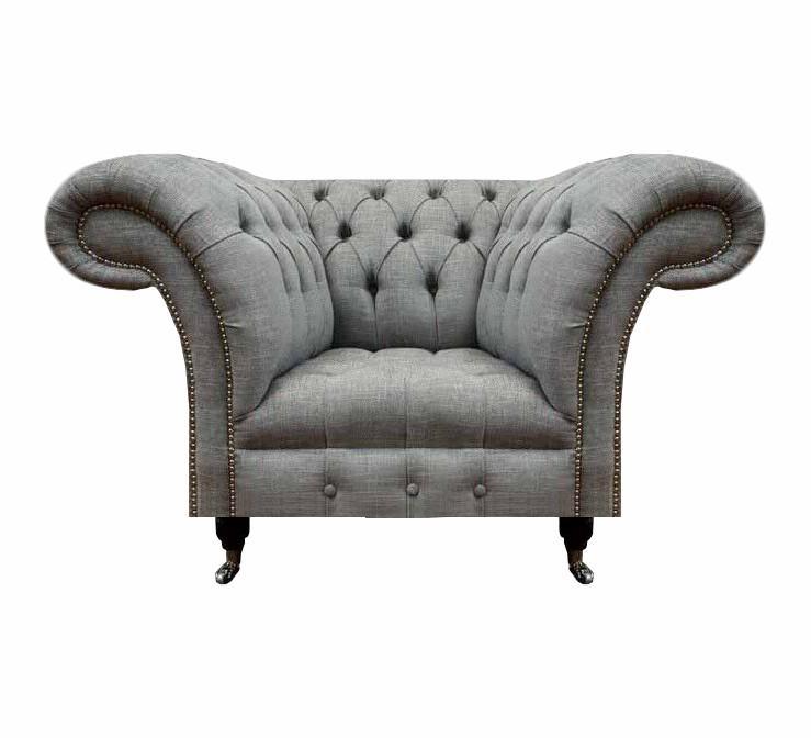 Luxury Seat Textile Armchair Living Room Chesterfield Upholstered Furniture Gray