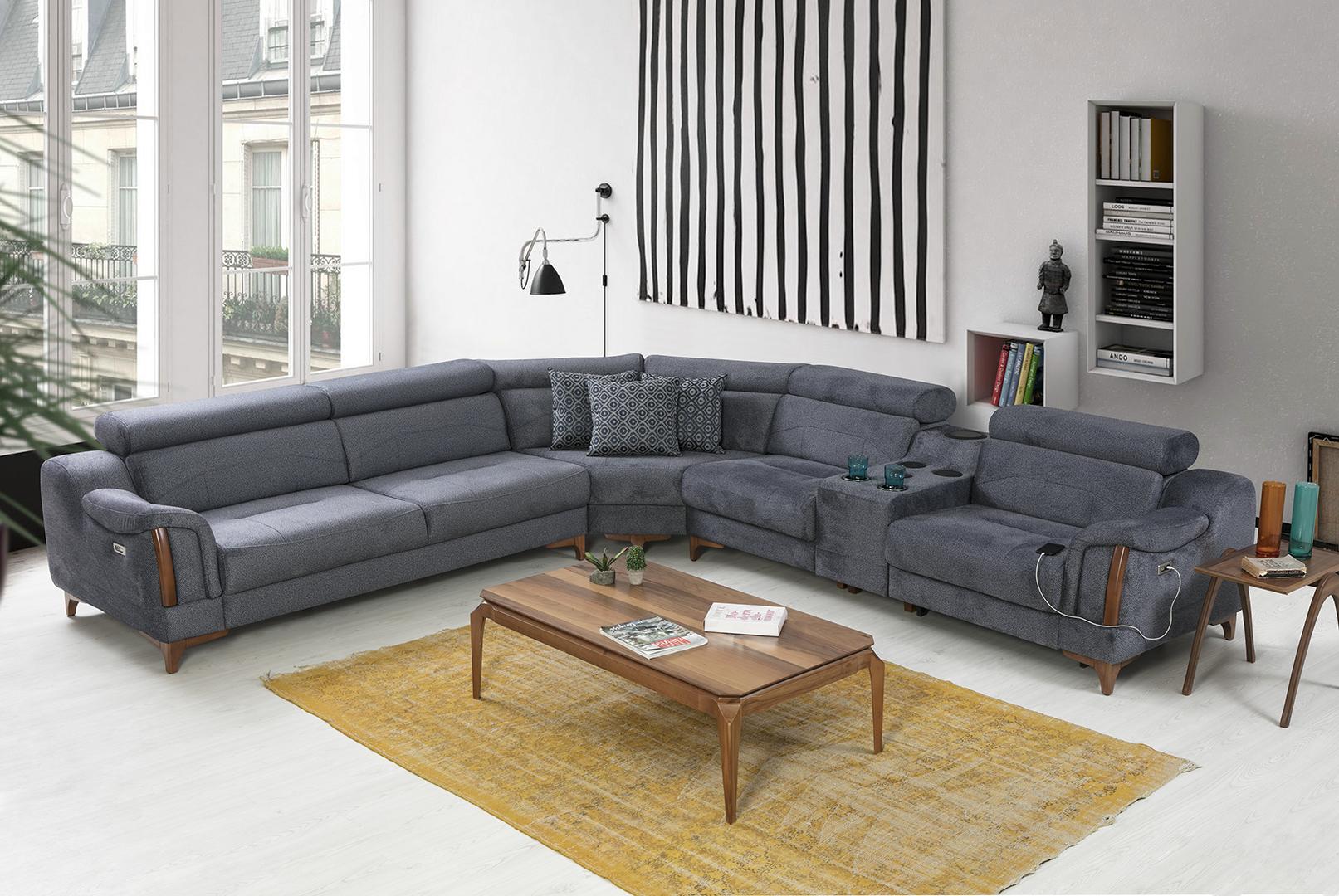 Grey Corner Sofa Living Room Luxury Sofa L-Shape Modern Design Furniture Textile