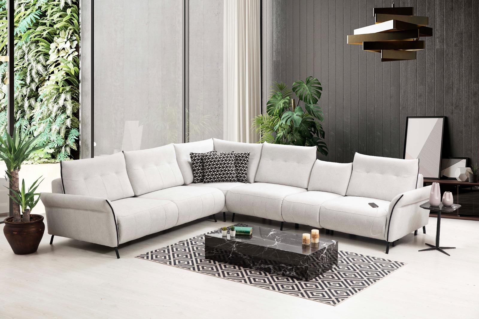 White Corner Sofa L-Shaped Living Room Upholstery Textile Sofa Couch Modern Furniture