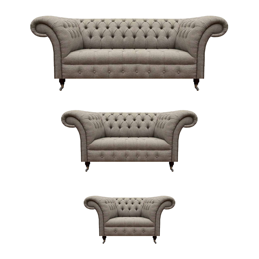 Grey two-seater sofa set 3-piece three-seater sofa designer armchair Chesterfield