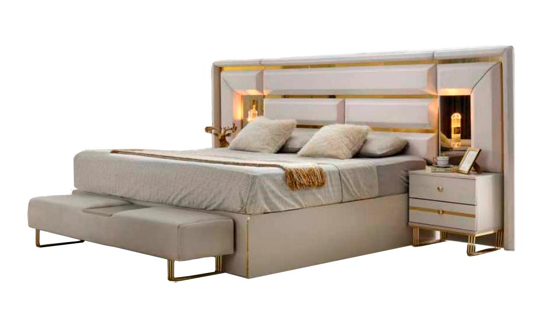 Bed Bedroom Modern Design Rectangular White Solid Color Modern Design