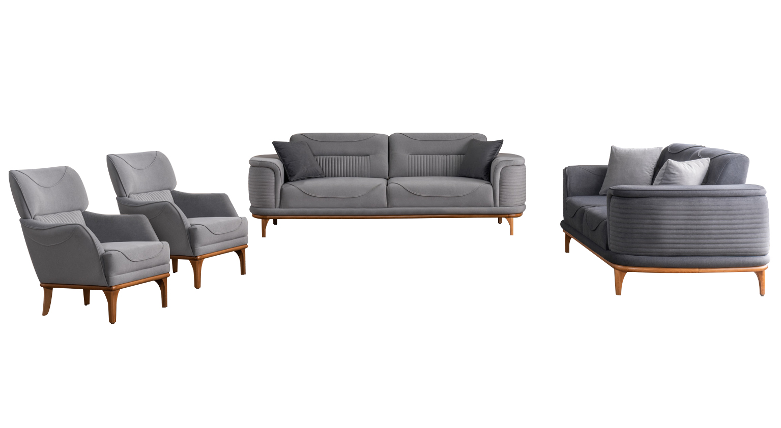 Modern Grey Upholstered Furniture Set: Sofas and Armchairs for Living Room