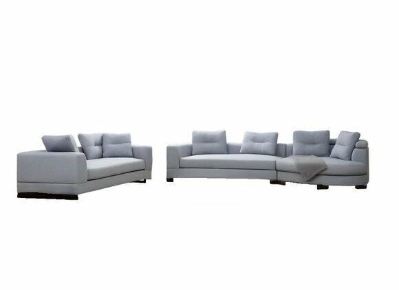 Living room set 2-piece 3-seater with U-shape sofas fabric sofas gray plain