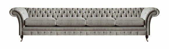 Light grey Chesterfield upholstered sofa designer 4-seater textile seating furniture