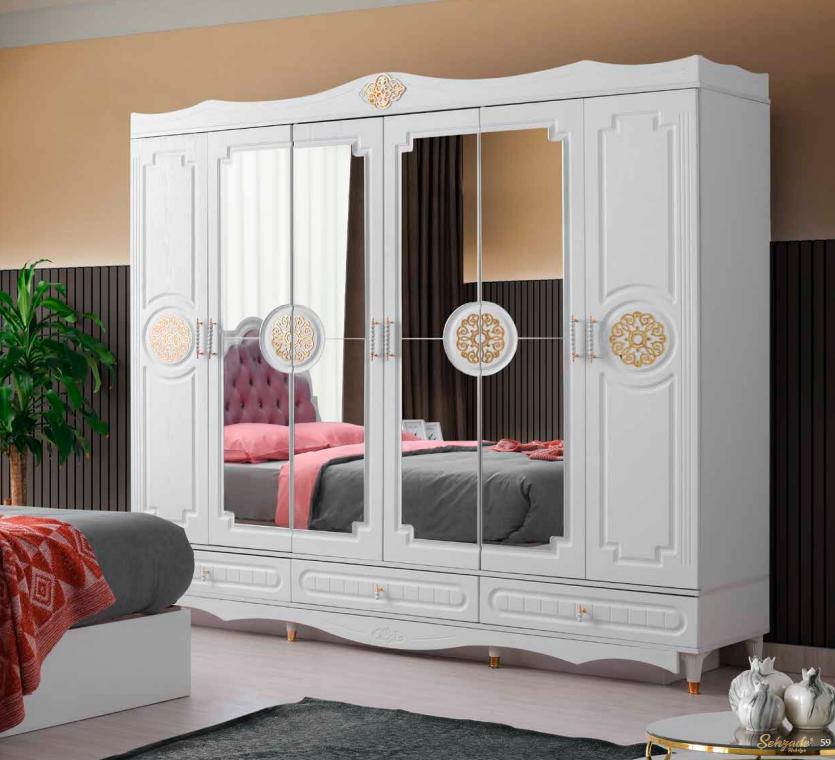 White wardrobe designer bedroom furniture 6 door wooden wardrobe