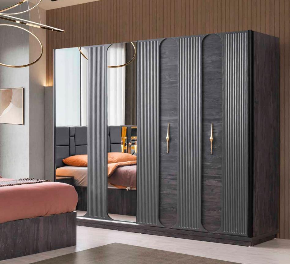 Dark Grey Wardrobe Rectangular Modern Wardrobe Glass Wardrobe