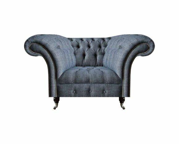 Modern Chesterfield Single Seater Grey Living Room Textile Armchair 1 Seater