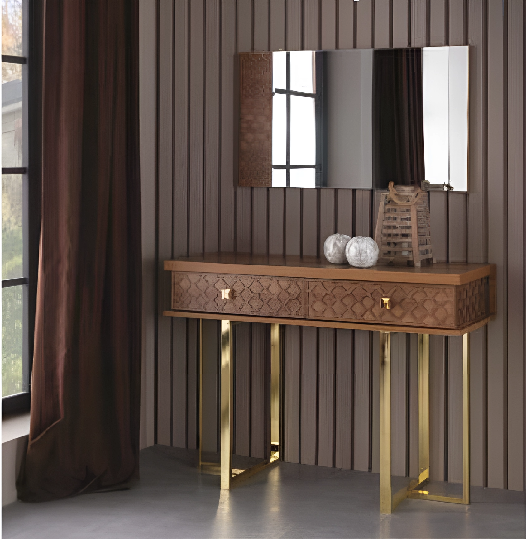 Dressing table, cosmetic table, console table, wood, brown