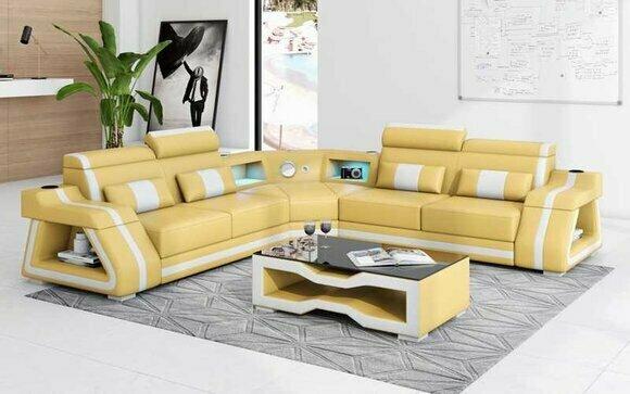 Leather sofa corner set corner sofa L shape sofa couch beige luxury design