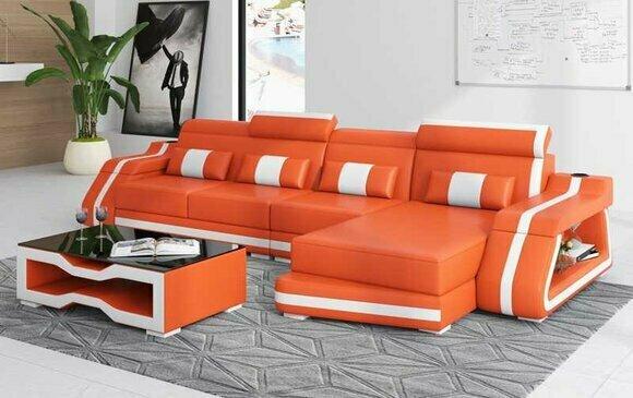 Couch Corner Sofa L Shape Lounger Orange Modern Leather Sofa Faux Leather Sofa Couches